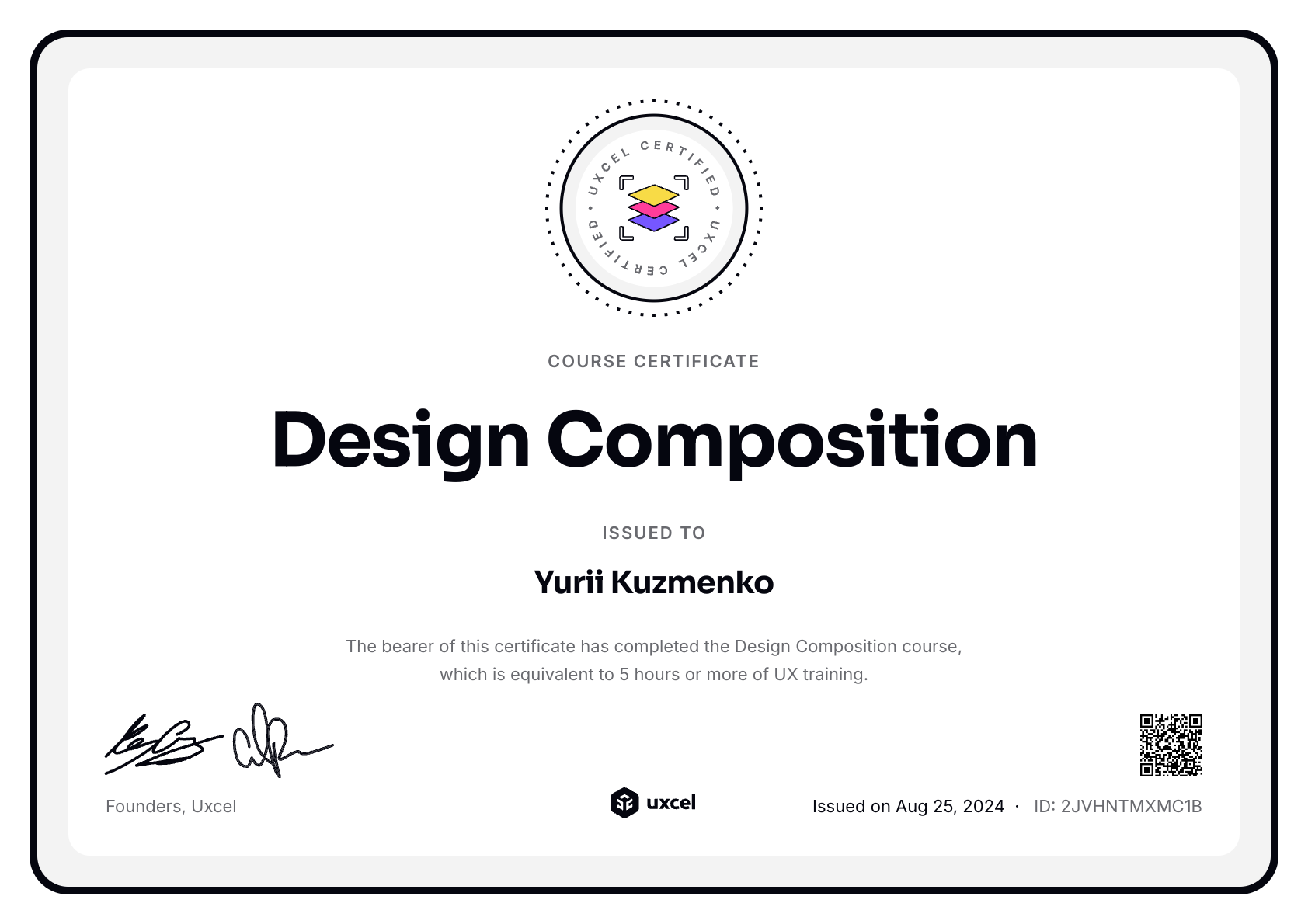 Yurii Kuzmenko's certificate